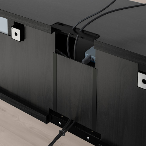 BESTÅ TV bench with drawers and door, black-brown/Lappviken light grey/beige, 180x42x39 cm