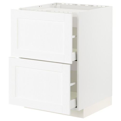 METOD / MAXIMERA Base cab f hob/2 fronts/2 drawers, white Enköping/white wood effect, 60x60 cm