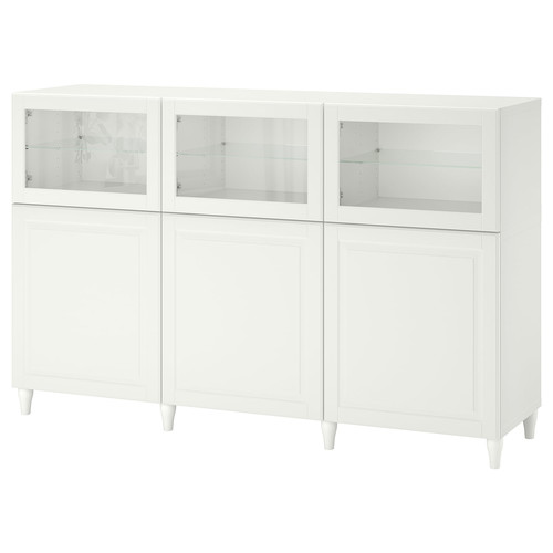 BESTÅ Storage combination with doors, white/Smeviken/Kabbarp white clear glass, 180x42x112 cm