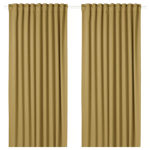 MAJGULL Room darkening curtains, 1 pair, beige-yellow, 145x300 cm