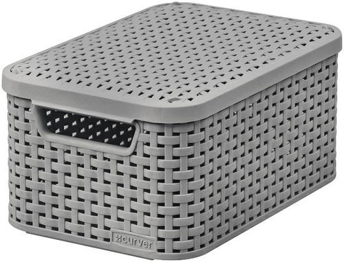 Curver Rattan Style S 6L Storage Basket with Lid, light grey
