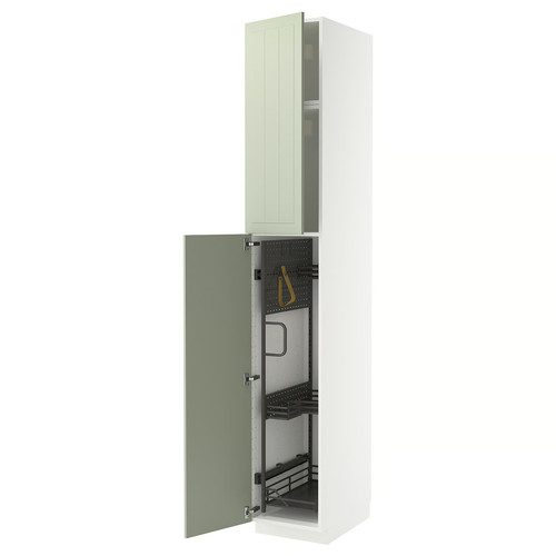 METOD High cabinet with cleaning interior, white/Stensund light green, 40x60x240 cm
