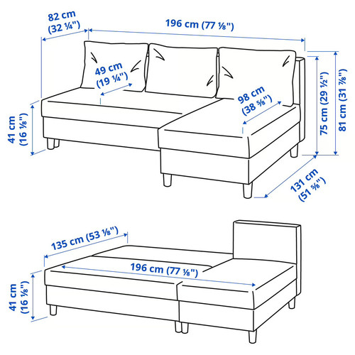 ÄLVDALEN 3-seat sofa-bed with chaise longue, Knisa dark grey