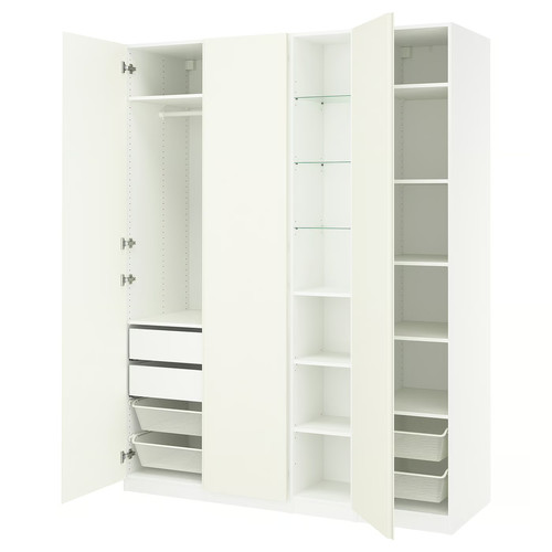 PAX / VIKANES Wardrobe combination, white white/white, 185x60x236 cm