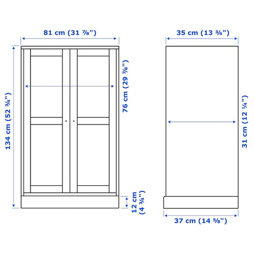 HAVSTA Glass-door cabinet with plinth, grey-beige/clear glass, 81x37x134 cm