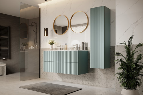 Bathroom Wall-mounted High Cabinet MDF Nicole 140cm, sage