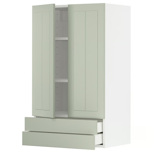 METOD / MAXIMERA Wall cabinet w 2 doors/2 drawers, white/Stensund light green, 60x100 cm