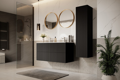 Bathroom Wall-mounted High Cabinet MDF Nicole 140cm, matt black