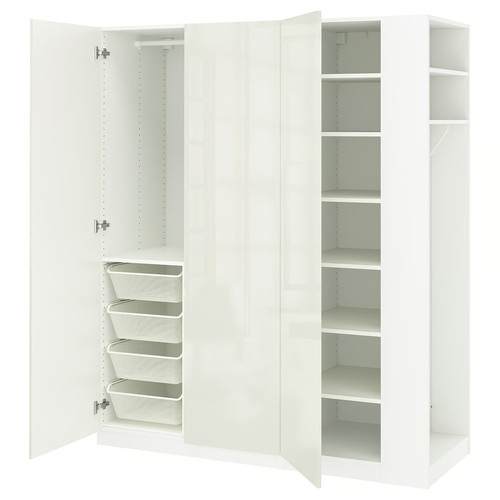 PAX / FARDAL Wardrobe combination, white high-gloss white/white, 170x60x201 cm