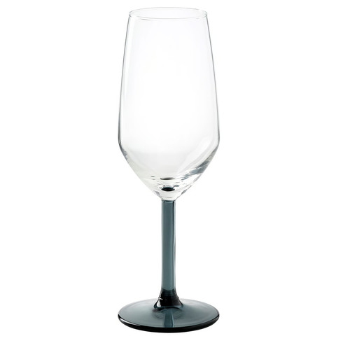 RÖDRÄKA Champagne glass, blue-grey/clear glass, 25 cl