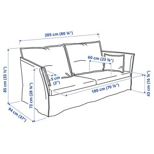 BACKSÄLEN 3-seat sofa, Blekinge white