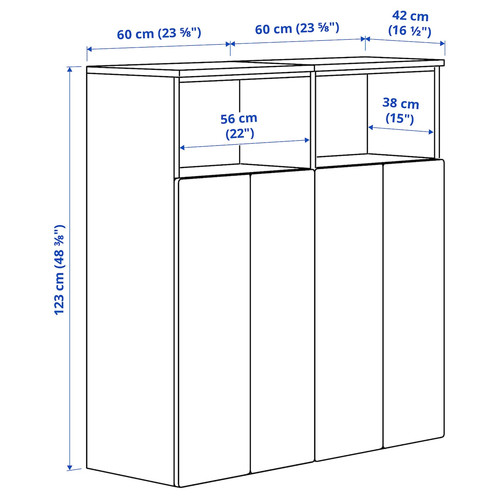 SMÅSTAD / PLATSA Storage combination, white/birch with 6 shelves, 120x42x123 cm
