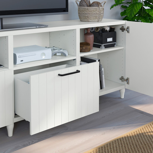 BESTÅ TV bench with doors and drawers, white, Sutterviken/Kabbarp white, 240x42x74 cm