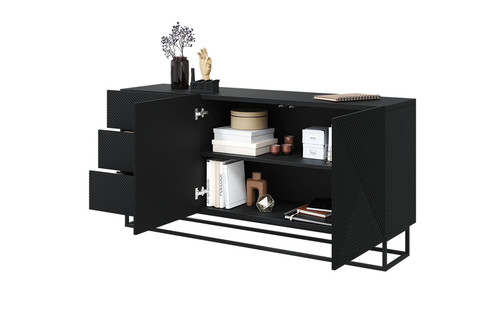 Cabinet with 3 Drawers & 2 Doors 167 cm Asha, metal legs, matt black