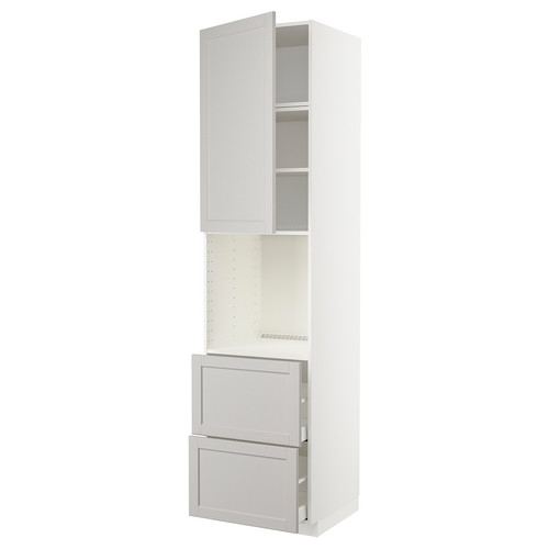 METOD / MAXIMERA High cabinet f oven+door/2 drawers, white/Lerhyttan light grey, 60x60x240 cm