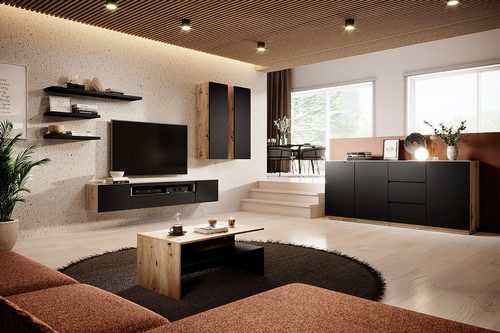 Wall-mounted TV Cabinet Loftia, artisan/matt black