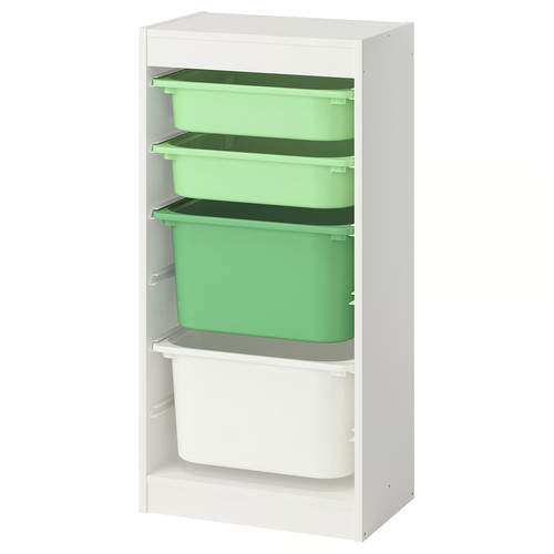 TROFAST Storage combination with boxes, white light green/bright green white, 46x30x94 cm