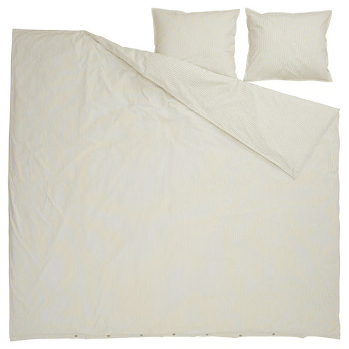 SOLFIBBLA Duvet cover and 2 pillowcases, white beige/stripe, 200x200/50x60 cm