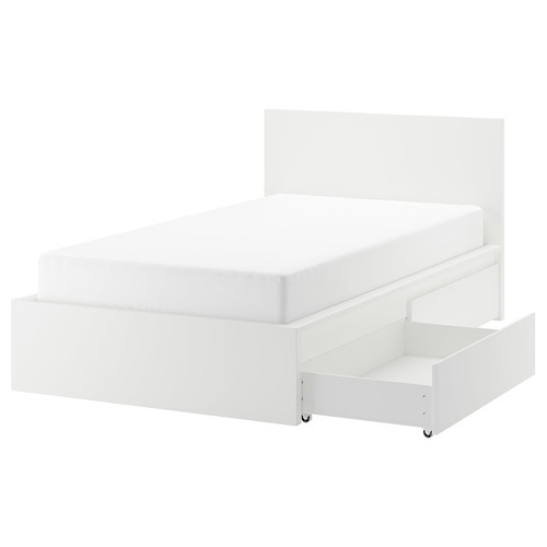 MALM Bed frame with 2 storage boxes, white/Lönset, 120x200 cm