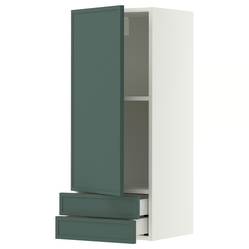 METOD/MAXIMERA Wall cabinet with door/2 drawers, white/Aspudden dark grey-green, 40x100 cm