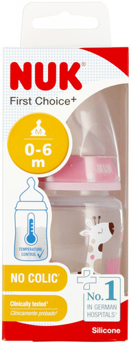NUK First Choice Plus Baby Bottle with Temperature Control 150ml 0-6m, pink
