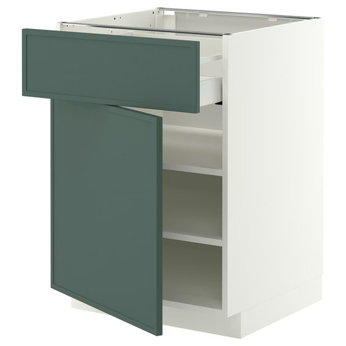 METOD/MAXIMERA Base cabinet with drawer/door, white/Aspudden dark grey-green, 60x60 cm