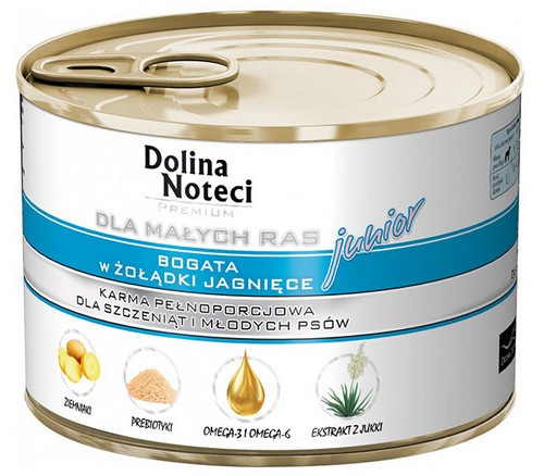 Dolina Noteci Premium Dog Wet Food for Small Breeds Junior with Lamb Stomachs 185g