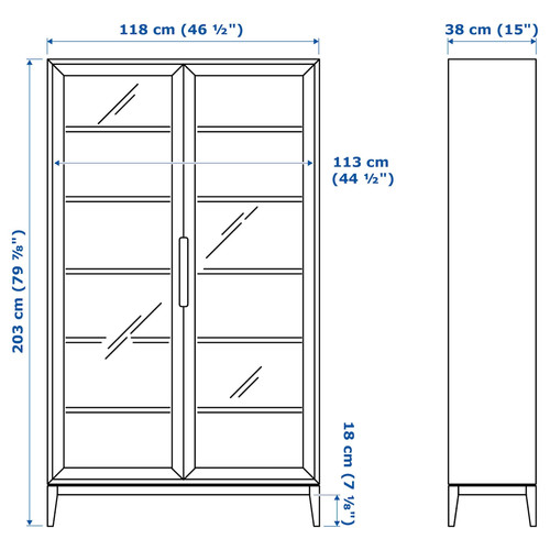 REGISSÖR Glass-door cabinet, white, 118x203 cm