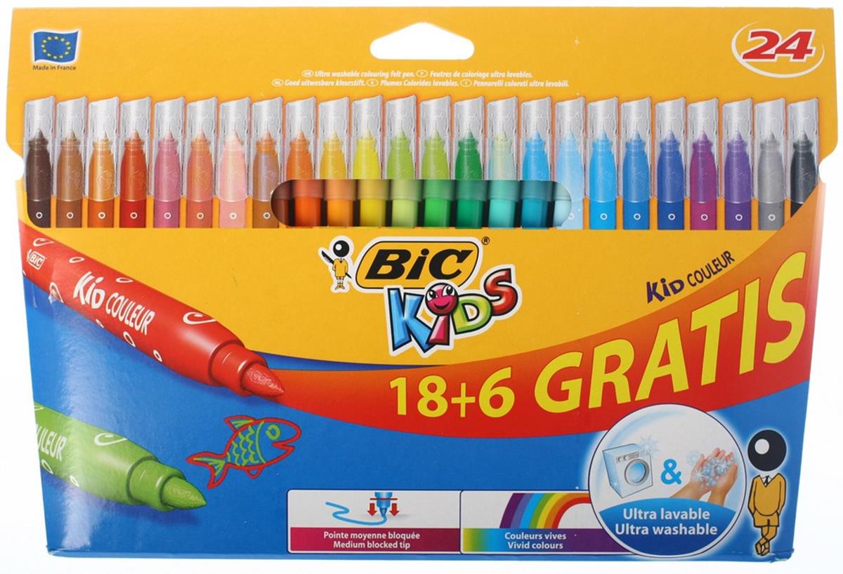 BIC Kids Colour Felt Tip Pens Kid Couleur 18 + 6